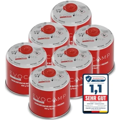 Image de Cartouches de gaz butane 500g, cartouche à vis avec butane/propane 899 ml, conforme la norme EN 417, valve fermeture vis, camping (6X)