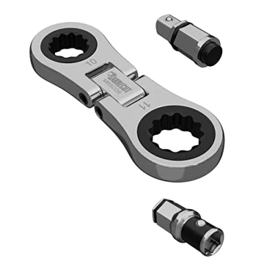 Image de 1 x SabreCut MRSC09 Dual Drive Flex 10 mm et 11 mm, petit micro cliquet avec adaptateurs hexagonaux de 6,3 (1/4&quot;) carré 1/4&quot; en acier inoxydable, engrenage professionnel à 72 dents