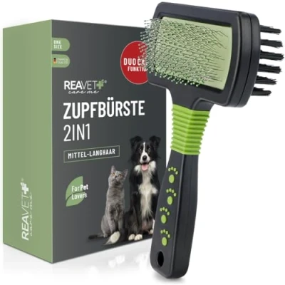 Image de ReaVET Brosse de toilettage 2 en 1 pour chien et chat à poils longs le quotidien double face avec doux dents