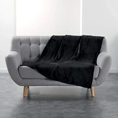 Image de douceur d&#039;intérieur FLANOU Plaid, Polyester, Noir, 125 x 150 cm