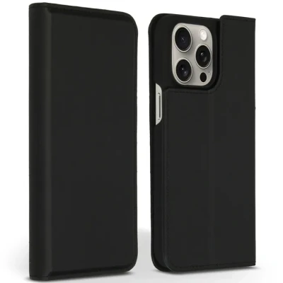 Image de Accezz Étui de téléphone Slim Folio en cuir qualité supérieure pour iPhone 15 Pro Max Noir Neuf