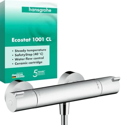 Image de hansgrohe Ecostat 1001 CL Mitigeur de douche thermostatique, Robinet avec arrêt sécurité (SafetyStop) à 40C, Thermostat rond, 1 sortie, Chromé, 13211000