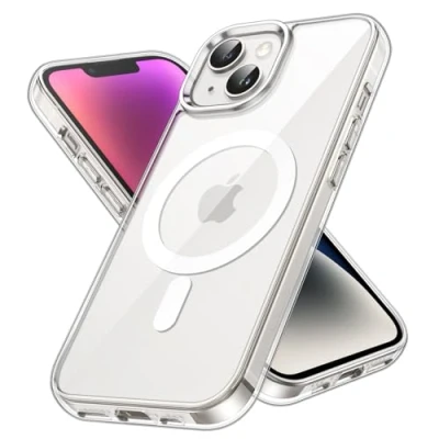 Image de JETech Coque Magnétique pour iPhone 14 6,1 Pouces Compatible avec MagSafe Recharge sans Fil, Étui Housse de Téléphone Antichoc, Dos Transparente Anti Rayures (Transparente)