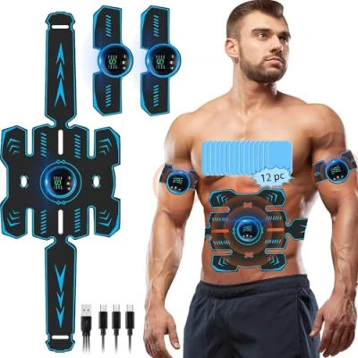 Image de LEMENG Electrostimulateur Musculaire, Femme Homme Entraînement Abdominal pour Abdomen/Bras/Jambes, 8 Modes 19 Niveaux, Ceinture Abdominale Electrostimulation