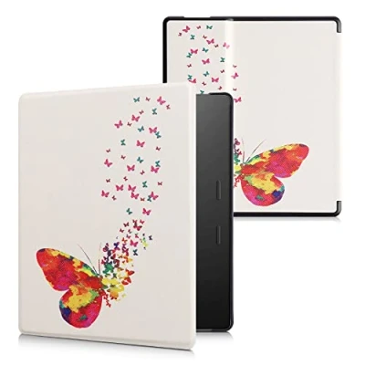 Image de kwmobile Étui Compatible avec Amazon Kindle Oasis 10. Generation Coque à Rabat magnétique Tablette eReader Similicuir Multicolore Fuchsia Blanc