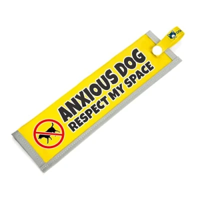Image de dogkit Anxious Dog Respect My Space Manchon réfléchissant imperméable à enfiler double face pour laisse chien Bleu Panneau d&#039;apprentissage Jaune
