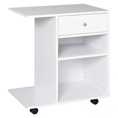 Image de HOMCOM Vinsetto Support d&#039;imprimante Organiseur Bureau Caisson 2 niches tiroir Espace CPU + Grand Plateau Panneaux Particules Blanc