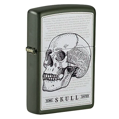 Image de Zippo Skull Homosapien Design, Color Image Green Matte Briquet, Rechargeable, dans Une boîte Cadeau de Haute qualité 49602 Taille Unique