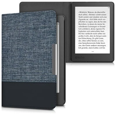 Image de kwmobile Étui liseuse Compatible avec Kobo Aura Edition 2 Housse Rabat magnétique en Tissu Canevas pour