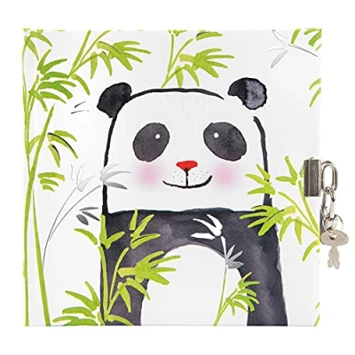 Image de Goldbuch Panda Journal intime Turnowsky 96 pages blanches verrouillable avec serrure Couverture Papier d&#039;art gaufré argenté et relief Env. 16,5 x cm