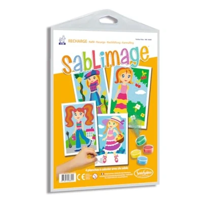 Image de SentoSphère RECHARGE SABLIMAGE PETITES FILLES 884R Kit Loisir Créatif 4 planches à colorier avec du sable A partir de ans Fabriqué en France, Taille unique