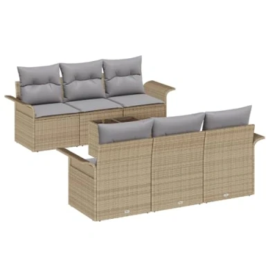 Image de Ensemble de Canapé Jardin 7 Pièces avec Coussins Beiges en Rattan Synthétique, 2 Places Rangement 3353919