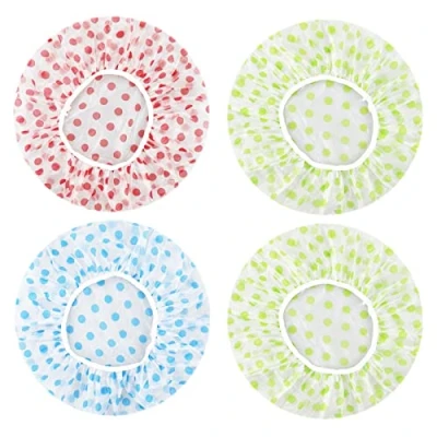 Image de 4 Pièces Bonnet de Douche Bain élastiques Chapeau Réutilisables avec Des Bandes Élastiques Pour Femmes Filles SPA Salon (3 PCS, vert bleu rose)