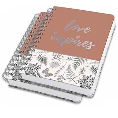 Image de SIGEL JN605 Lot de 2 Carnets notes à spirale premium, 16,8 x 21,5 cm, pointillé, couverture rigide, motif feuilles, noir/beige/marron Jolie