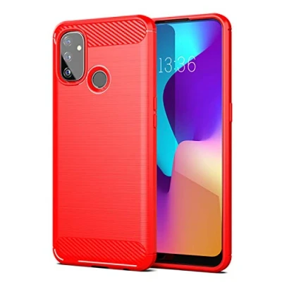 Image de SCL Coque pour OnePlus Nord N100 Coque, Texture en Fibre de Carbone Brossée, Technologie Anti Rayures et D&#039;absorption Chocs Rouge