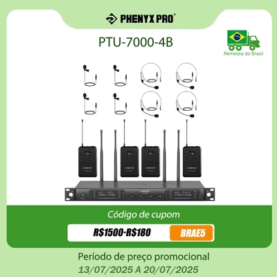 Image de Phenyx Pro Système de Microphones sans Fil avec 4 bodypacks et Casques/micros Parapluie, 4x40 canaux quadruples, Balayage Automatique, Couverture 328 Pieds pour Le Chant, DJ(PTU 7000B)