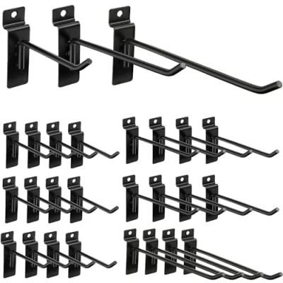 Image de KAHEIGN Lot de 24 Crochets robustes Pour mur à lattes 10 cm/15 cm/20 cm panneau mural perforé garage, stockage, magasin, vente au détail Noir 3