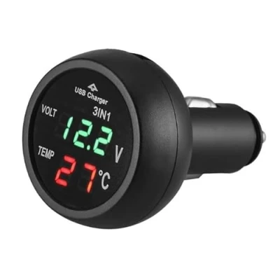 Image de GOFORJUMP 3in1 Trois en Un Auto Digital LED Thermomètre USB Chargeur de Voiture Cigarette Voltmètre Mètre 3 Fonctions 12V / 24V
