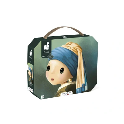 Image de Janod Puzzle 100 Pièces Inspiré de Vermeer Pieces Enfant Jeu Éducatif Développe la Patience et Dextérité Certifié FSC Dès 6 Ans, J02551, Vert