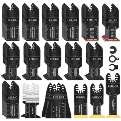 Image de LEILUO 55 Pièces Set De Lames Multifonctions En Titane Et À Dents Japonaises Pour Bois Clous Plâtre Accessoire Universel Outil Multifonction Avec Sac Rangement