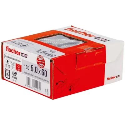 Image de fischer Vis à bois PowerFast 5.0 x 60 Tête fraisée. empreinte TX. inox A2. filetage partiel/Boite de 100