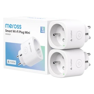 Image de Meross Prise Connectée Matter (FR), 16A WiFi Compatible avec Apple Home, Alexa et Google 2 Prises Mesure d&#039;Énergie pour Panneau Solaire Photovoltaïque, Commande Vocale à Distance