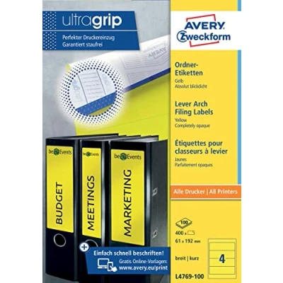 Image de Avery Zweckform L4769 20 Lot 80 étiquettes pour classeurs 192 x 61 mm (Jaune) (Import Allemagne)