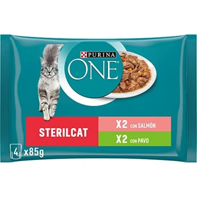 Image de PURINA ONE Nourriture Humide pour Chat stérilisée Filets en Sauce avec variété de Saumon et Dinde 12 x [4 85 g]