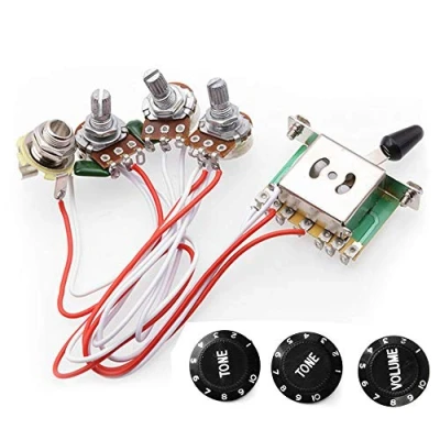 Image de RUNNCI YUN/Câblage Du Circuit pour ST Guitare électrique, Boutons de commande 2T1V Commutateur 5 voies 500K Pots avec Jack Strat Style Remplacement guitare, (Guitare Volume Bouton)