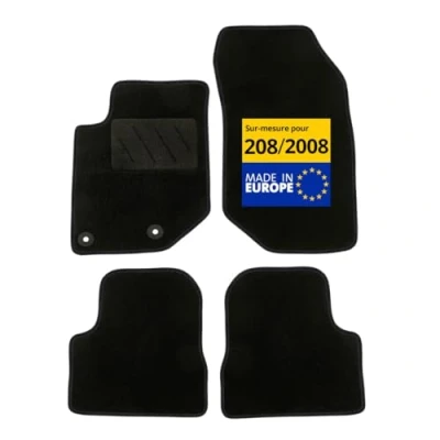 Image de DBS Tapis de Voiture sur Mesure pour 208/2008 (dès 2019) avec Clips Fixation Sol antidérapant Automobile 4 pièces, Noir