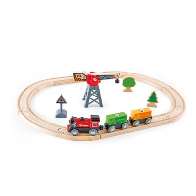 Image de Jouet Hape Circuit pour Train de Marchandise Multicolore 19 Pièces Jeu Construction Enfant 3 ans &amp; Plus Compatible avec les Circuits Bois Marque Traditionnelles