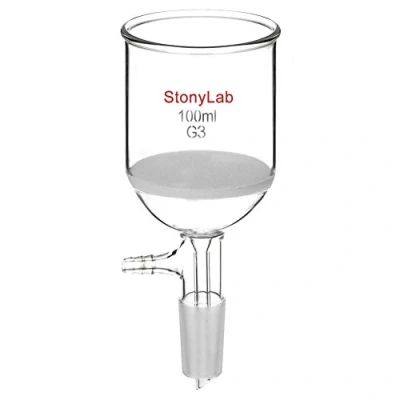 Image de StonyLab Verre Borosilicate Buchner Entonnoir avec Fine Fritte (G3), Diamètre Intérieur de 56 mm, Profondeur 60 24/40 Standard Joint et Tubulation Dentelée Sous Vide (100 ml)