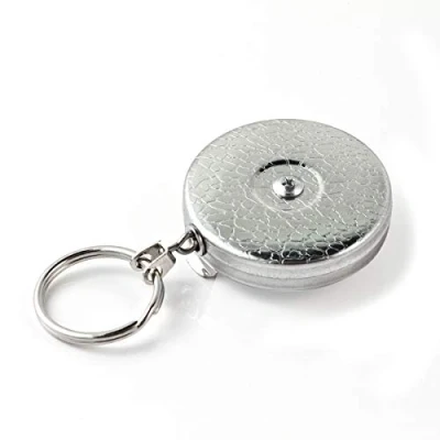 Image de Key Bak Porte clés rétractable Enrouleur à Ressort en Acier Inoxydable et Kevlar ou chaîne Tether, fabriqué aux États Unis Depuis 1948, Chrome, 24&quot; Chain (8 oz. Retraction)