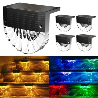 Image de Lampe Solaire Exterieur, 4 Lumiere 3 Modes Solaire, Etanche IP65 Eclairage Exterieur Auto ON/OFF Jardin, Blanc chaud/RGB