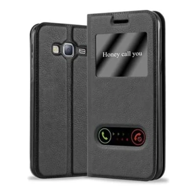 Image de cadorabo Coque pour Samsung Galaxy J3 / DUOS 2016 en Noir COMÈTE Housse Protection avec Stand Horizontal et Deux Fenêtres Portefeuille Etui Poche Folio Case Cover