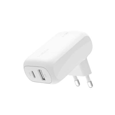 Image de Belkin BoostCharge Chargeur USB Double Port (42 W, C, A, Rapide iPhone 15, 15 Plus, Pro, Pro Max, 14, 13, Samsung Galaxy S24, S23, Ultra, iPad, AirPods, etc., Blanc)
