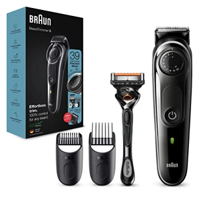 Image de Braun Tondeuse Électrique Homme, Barbe et Cheveux Pour Visage, Lames Affûtées Inusables, 39 Réglages de Longueurs, Noir/Gris, BT5342