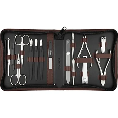 Image de marQus Solingen Set de Manucure 16 pièces pédicure Dans un étui en cuir synthétique Maniable et doux Kit complet avec tout pour le soin des mains pieds