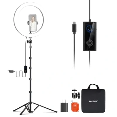 Image de NEEWER Ring Light pour Téléphone 12&quot; 24W LED avec Pied 180cm, Bicolore 2900K 7000K, Port USB C PD, CRI97+ 1810lux/0,5m 12 Scènes Anneau Lumière Maquillage Streaming Zoom TikTok, RH12B