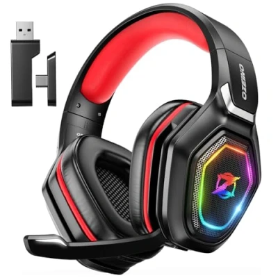 Image de Ozeino Casque Gaming sans Fil pour PC PS5 PS4, 2.4GHz Audio Perte, USB &amp; Type C de Jeu Ultra Stable avec Batterie 40 Heures Switch Laptop Mobile Mac(Rouge)