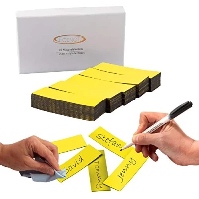 Image de ECENCE 75 Étiquettes magnétiques inscriptibles 60x20mm en Jaune et découpables effaçables Tableaux Blancs réfrigérateurs