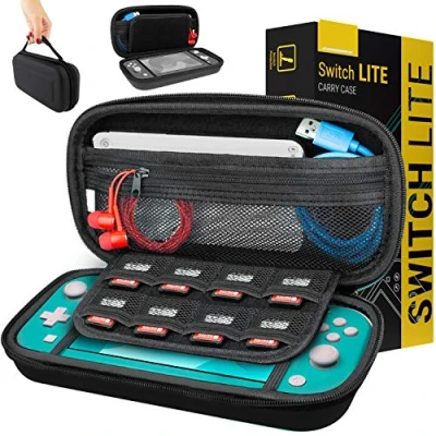 Image de Etui pour Nintendo Switch Lite, Deluxe Housse Rigide de Rangement Zippée en Matériau Durable Anti Choc la Console Lite (2019) et Ses Accessoires Noir