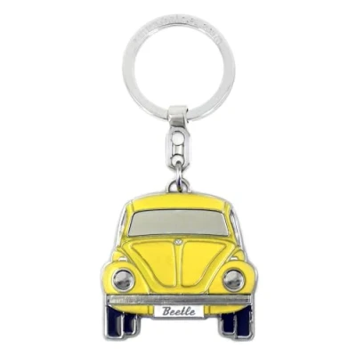 Image de BRISA VW Collection porte clés en métal émaillé Volkswagen avec anneau, accessoire de au design Coccinelle/Beetle (Avant/Jaune)