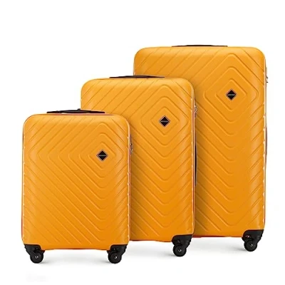Image de WITTCHEN Cube Line Ensemble de 3 Valises Tailles (S+M+L) en ABS Simple Gaufrage Géométrique 4 roulettes d&#039;une Poignée Extractible Serrure à Combinaison Orange