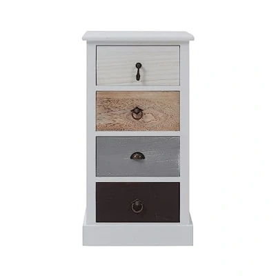 Image de Rebecca Mobili Table de Chevet Blanc Noir Beige, Commode 4 Tiroirs, Bois Paulownia, Style Shabby, Chambre Salle Bain Salon Dimensions: 69 x 37 27 cm (HxLxL) Art. RE4310