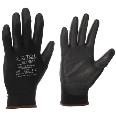 Image de SIXTOL Gants de travail en polyester, partiellement trempés dans du polyuréthane Glove PE PU 9, noir, taille 9 protection Sécurité au