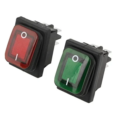 Image de 4PCS 220V Interrupteur à Bascule ON OFF DPST 4 Broches Arrêt Etanche avec Voyant Lampe Rouge Vert