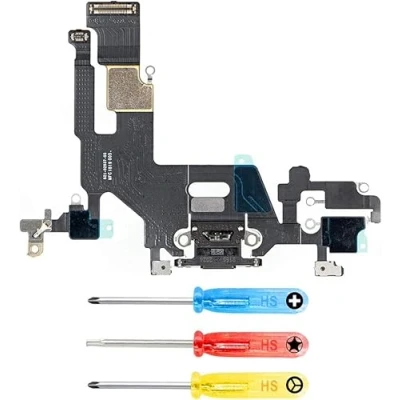 Image de MMOBIEL Connecteur de Charge Compatible avec iPhone 11 2019 Dock Connector Câble Nappe Rechange Jack Audio/Microphone/Antenne Remplacement Incl. Tournevis Noir