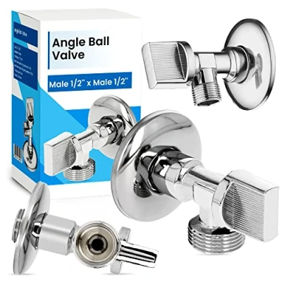 Image de Robinet d&#039;Angle a Bille 1/2&#039;&#039; x Mâle Chromé Laiton Lave linge vaisselle Réglage Conduites d&#039;Eau Froide Chaude Raccord à Visser Capuchon Vis