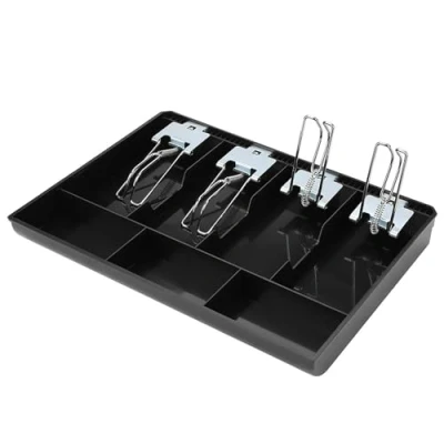 Image de Tiroir caisse enregistreuse plateau d&#039;insertion de remplacement avec clip en métal 4 billets 3 pièces pour boîte rangement d&#039;argent petite (noir)